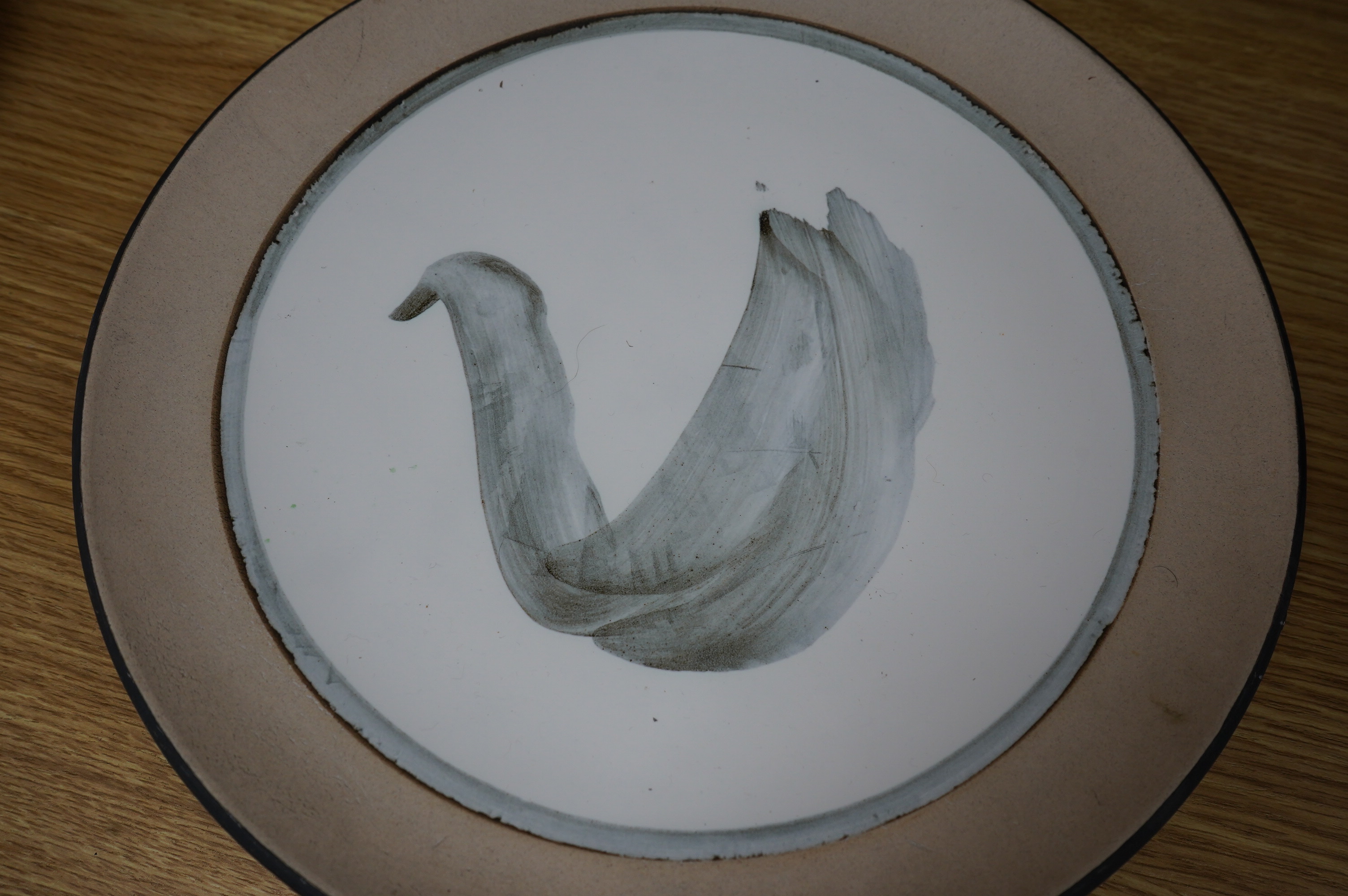 Wally Cole, a Rye pottery dish, signed to underside, 29cm diameter. From the Studio of Fred Cuming. Condition - good